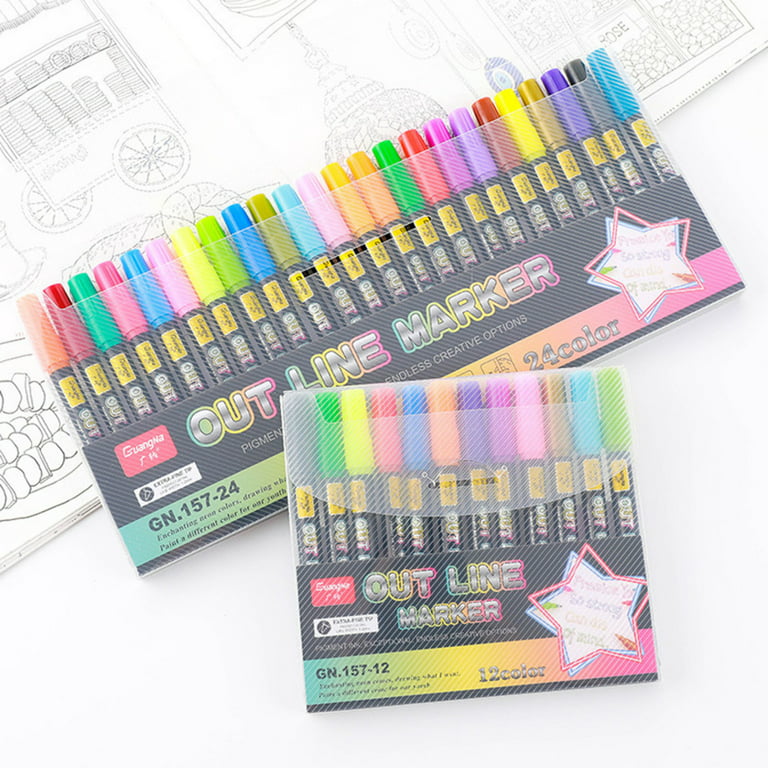 12/24 Colors Markers Colored Pen Set Long-Lasting Special Craft Paint Pens  for Kids Painting DIY Design 12 Colors 