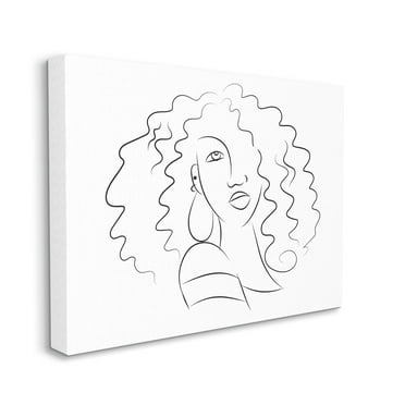 Stupell Industries Female Line Portrait Curly Hair Fashion Detail Beauty & Fashion Painting Gallery Wrapped Canvas Art Print Wall Art, 30 x 40