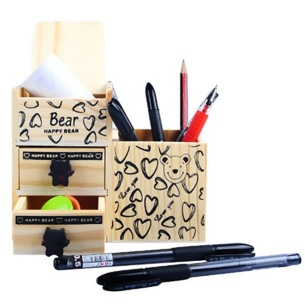 ziyahihome Cute Cartoon Bear Wooden Pen Holders Desk Tidy