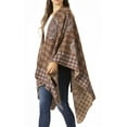 thumbnail image 3 of Sakkas Lupe Womens Reversible Poncho Wrap Cape Shawl Sweater Coat Cardigan Pattern - Houndstooth Brown - One Size Regular, 3 of 7