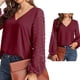 thumbnail image 4 of Blusas de gasa para mujer, cuello en V, retazos, manga larga, informal, blusa elegante para mujer, Top para primavera, verano, rojo vino L Vino rojo, 4 of 8