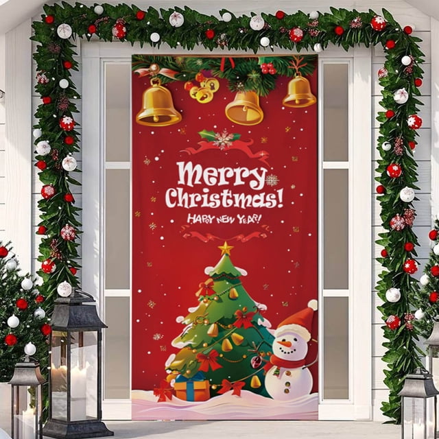Decoración navideña para puerta de entrada, tela colgante, cubierta navideña para puerta, fondo fotográfico, decoración navideña, letrero para baño, porche, pancarta, suministros de Año Nuevo