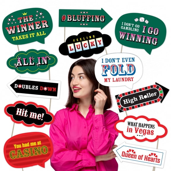 Casino Party Photo Booth Props Set – Las Vegas-Themed Decorations for Game Nights and Celebrations (12 pcs)