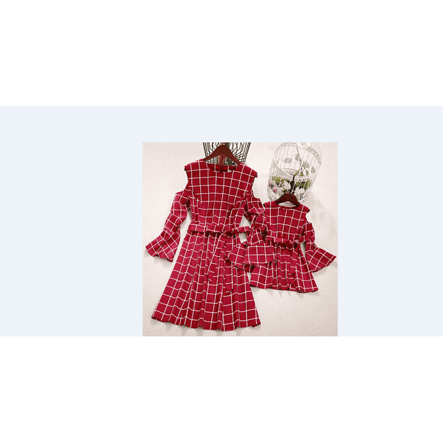 Robe à Carreaux pour Mère et Fille, Jupe à Manches Longues Parent-Enfant