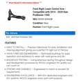 thumbnail image 2 of Front Right Lower Control Arm - Compatible with 2014 - 2020 Ram ProMaster 1500 2015 2016 2017 2018 2019, 2 of 2