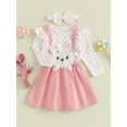 thumbnail image 3 of Bslissey Baby Girls Easter 3Pcs Outfits Long Sleeve Dots Print Romper + Bunny Embroidery Suspender Skirt + Headband 3M 6M 9M 12M 18M Infant Casual Cute Clothes Set, 3 of 9