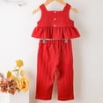 thumbnail image 5 of TOWED22 Toddler Baby Girl Summer Outfits Crochet Camisole Top and Linen Pants 2PC Kids Bohemian Beach Clothes for Girls(Red,2-3 Y), 5 of 6