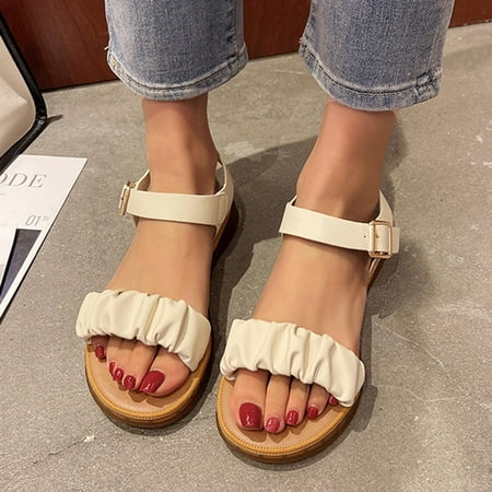 

Cathalem Wedge Sandals for Women Dressy Flowers Rhinestone Heel Buckle Ladies Fish Shoes Breathable Mouth Wedge Sandals Strap Sandal Beige 7