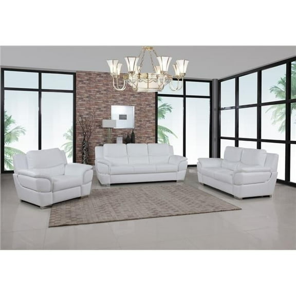 Home Roots 329478 Chic Leather Sofa Set, White - 111 in.