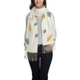 thumbnail image 2 of Women's Fashion Tassel Scarf, Yellow Fallen Leaves Pattern Long Shawl, Lightweight and Warm, 2 of 9