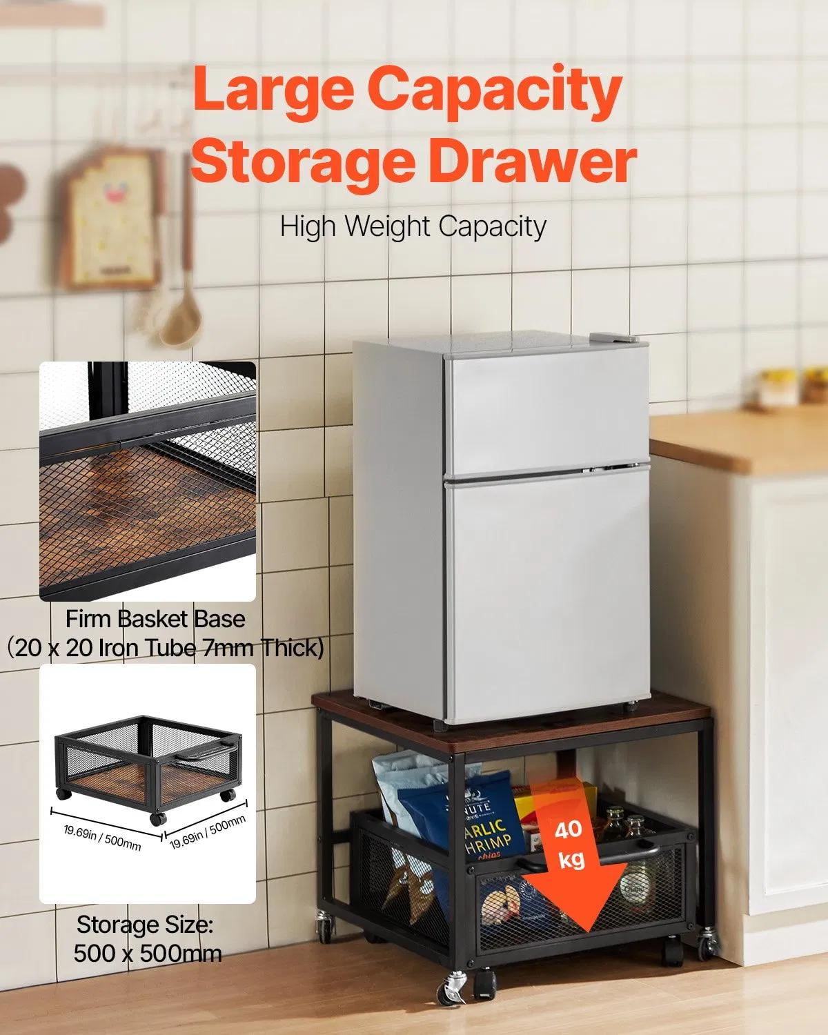 Mini Fridge Stand with Storage, Mini Fridge Table with Movable Storage Cart, Beverage Refrigerator Stand for Coffee Bar, Mini Fridge Organizer for Home Dorm