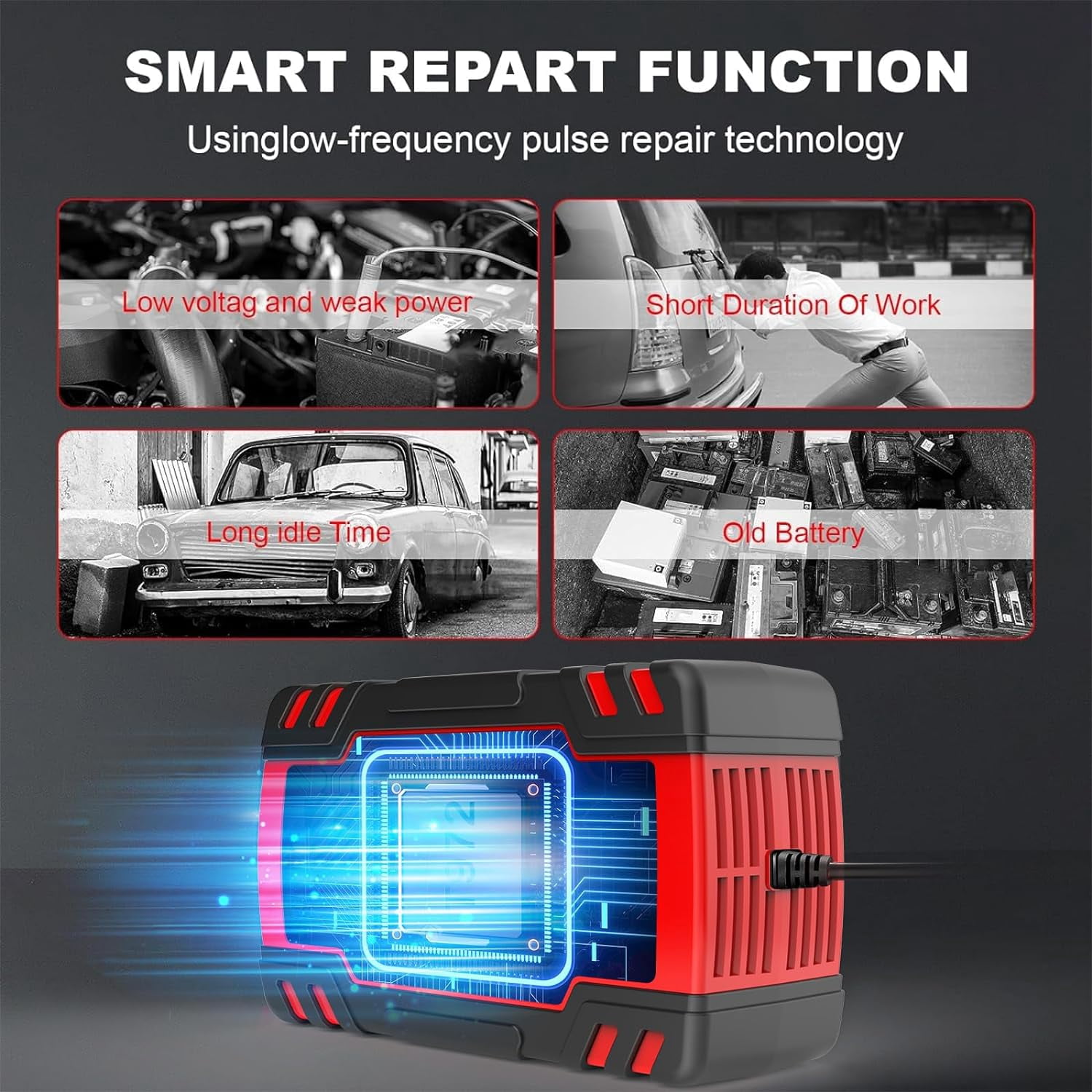 B-Qtech 12V/24V 2-150Ah Car Battery Charger, Repair Smart Automatic Charging for Car Motorcycle 110V-240V