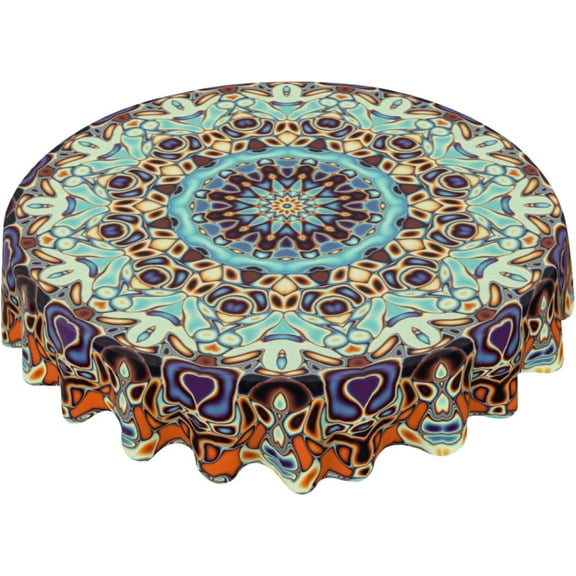 Floral Mandala Tablecloth Round 60 Inch Waterproof Wipeable for Dining Room Party Banquet Kitchen Dining Indoor Outdoor Farmhouse Decor