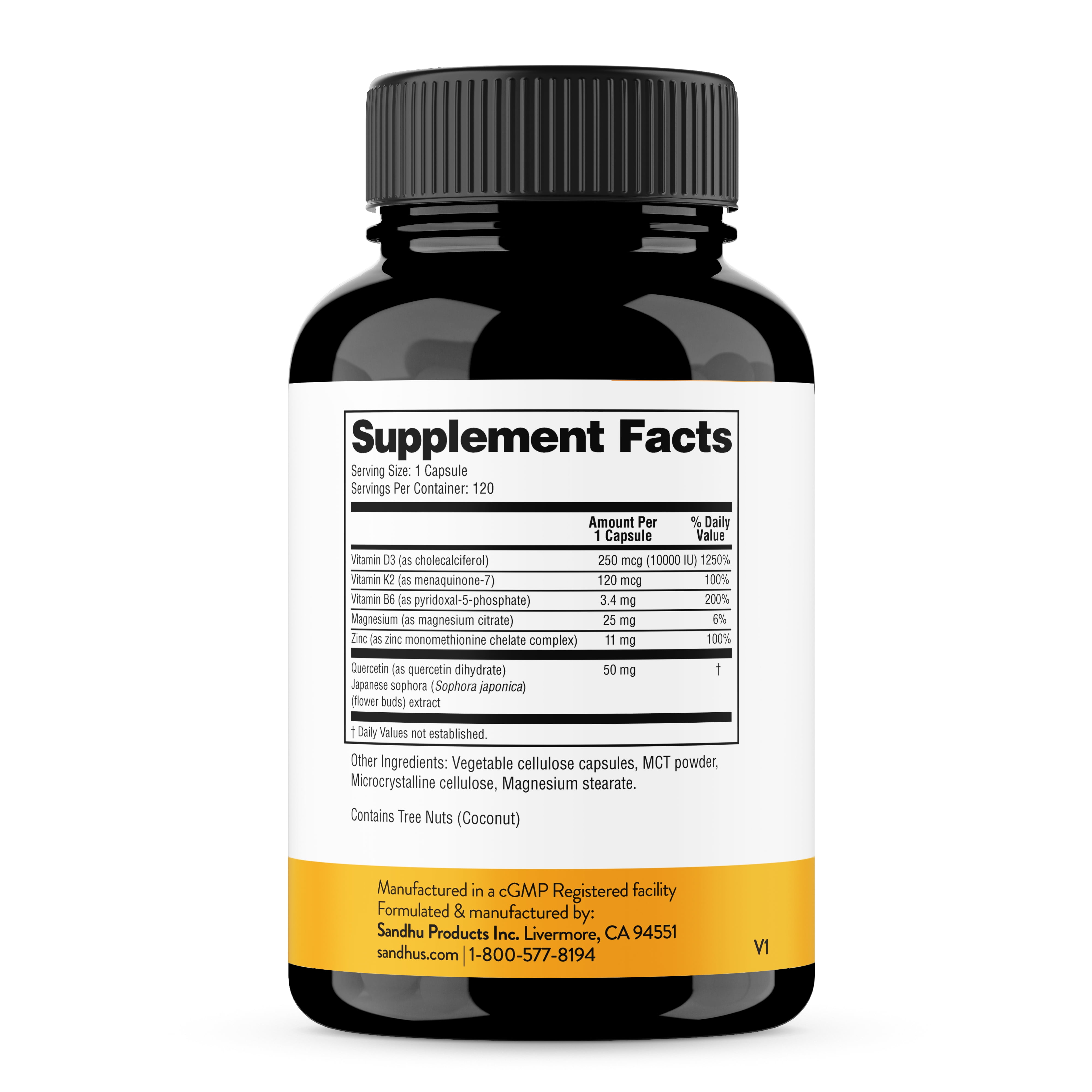 Sandhu's Vitamin D3 K2 Magnesium 10000 IU, 120mcg K2 Capsules 120 Count (Pack of 1) | with VIT B6, Zinc & Quercetin | D3K2 Supports Superior Absorption, Energy, Immune, Muscle Health for Men & Women