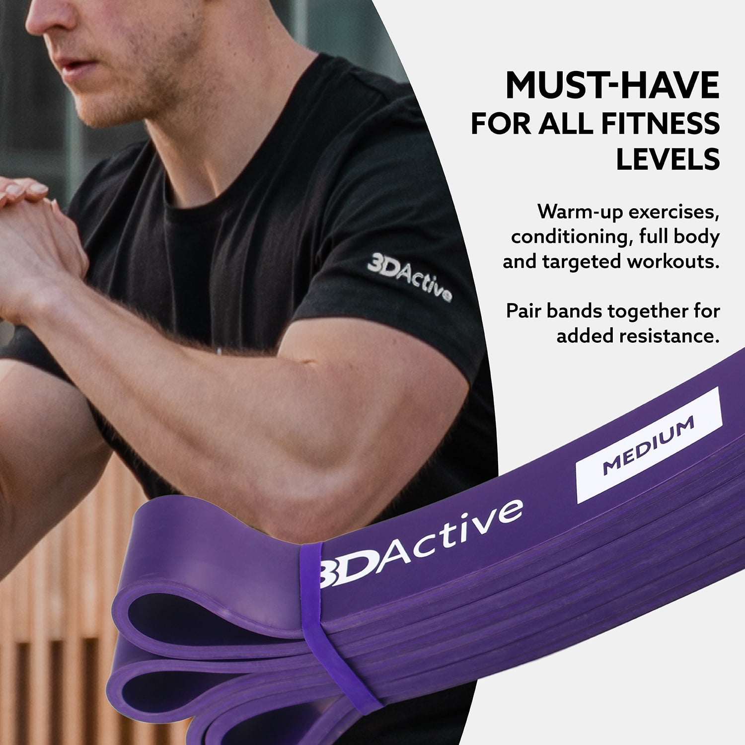 3DActive Resistance Band, Medium Workout Band for Strength & Resistance Training with Free Exercise Guide - Purple (40 to 80lbs)