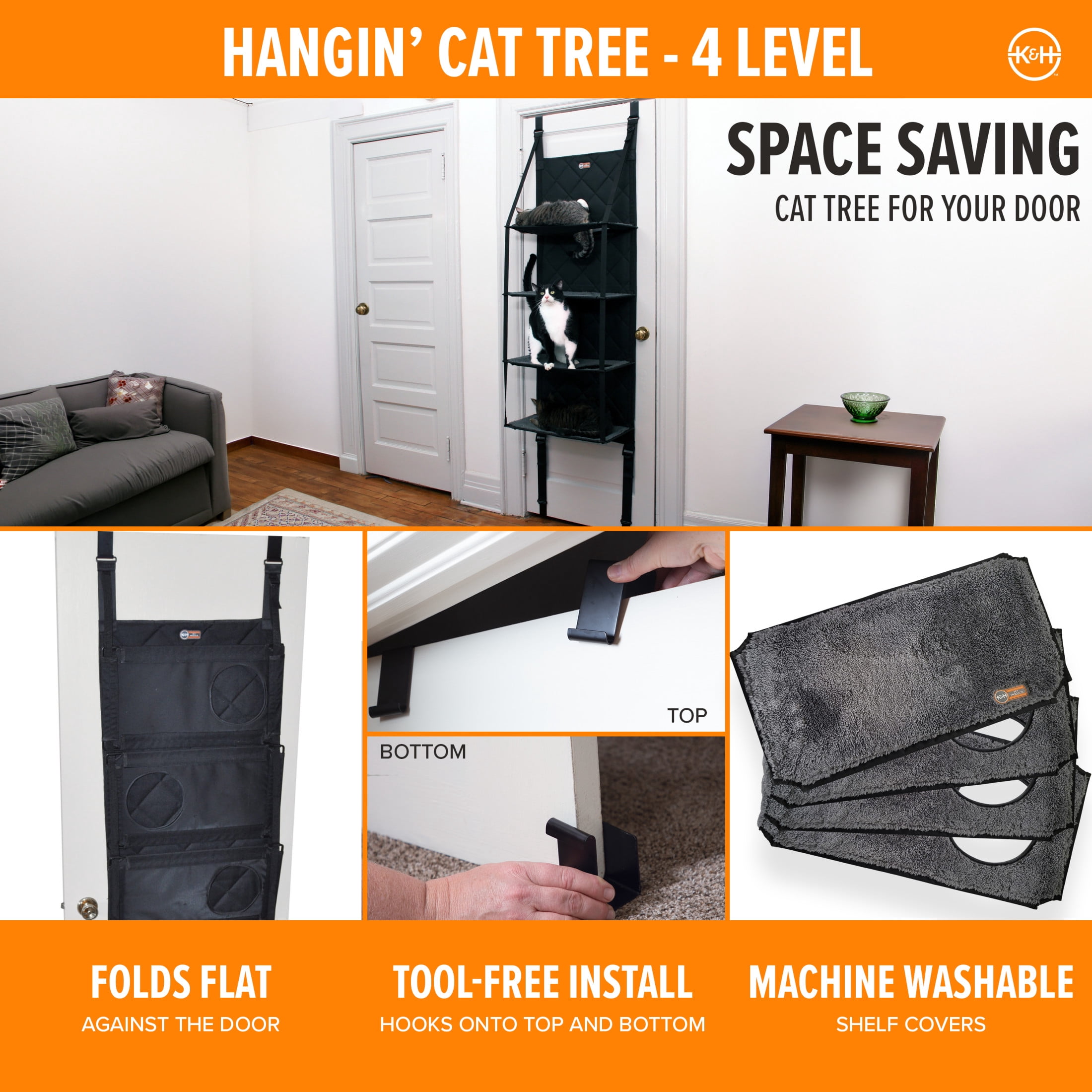 K&H Pet Products Hangin’ Cat Tree - 4 Story Gray 22 X 12 Inches
