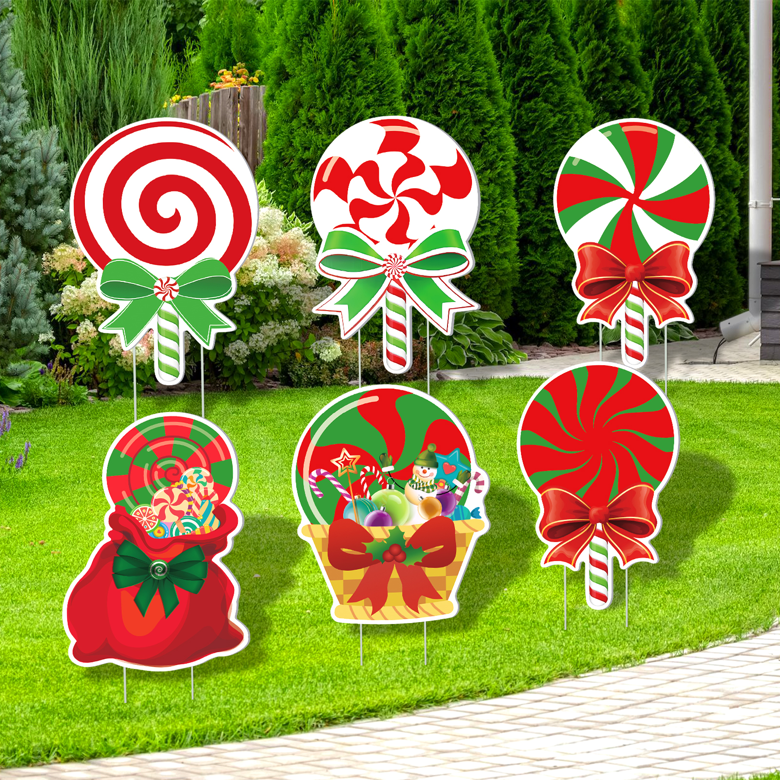 Ayieyill 6pcs Candy Yard Decorations for Christmas, Large Xmas Signs for Outdoor Christmas Decorations Yard