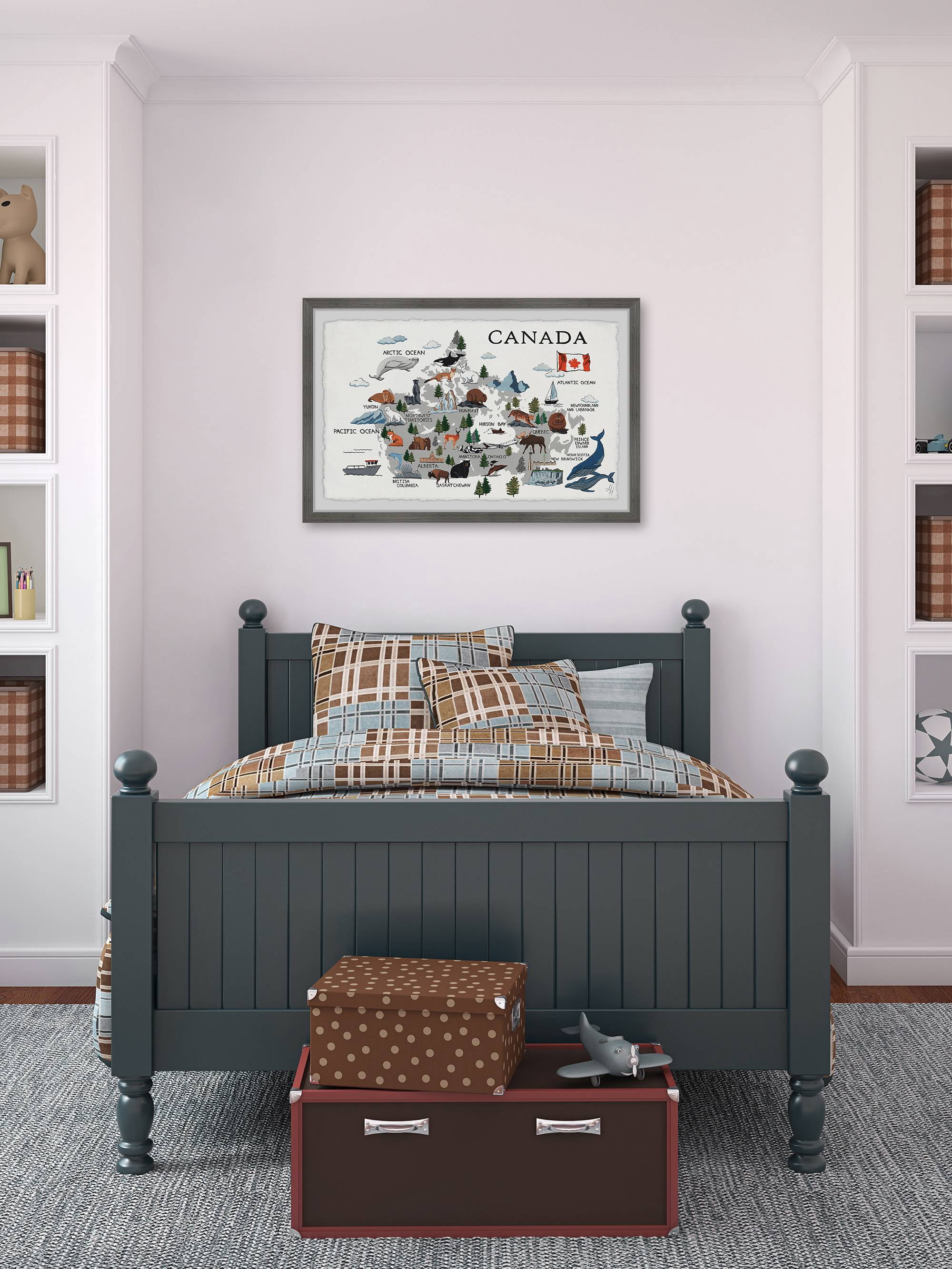 Marmont Hill Gray Canadian Map Framed Wall Art