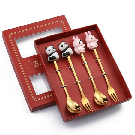 

SIEYIO 4pcs Cartoon Fruit Animal Shaped Forks Spoons Stainless Steel Coffee Dessert Spoon Kitchen Tableware New Year Gift