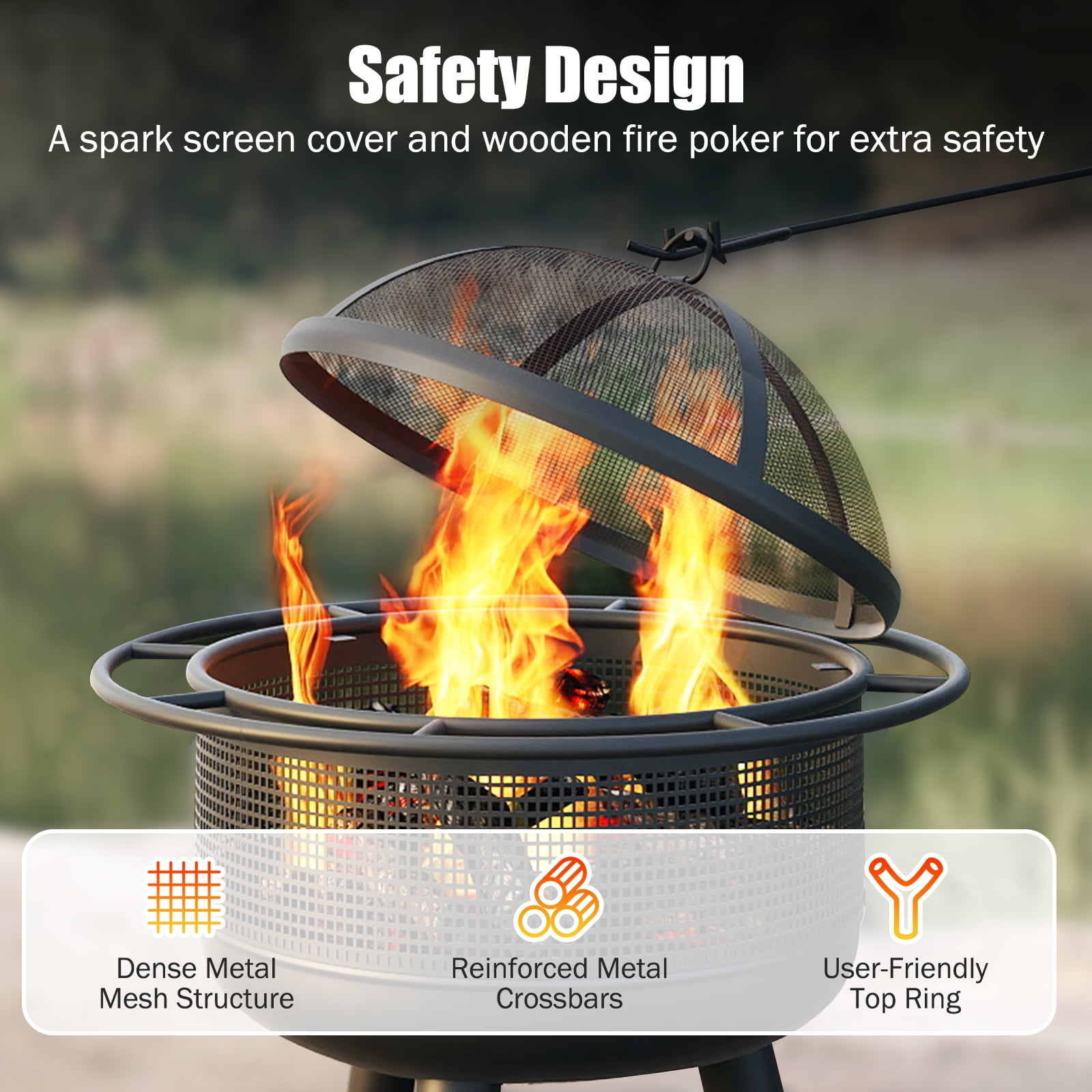 Patiojoy 24" Wood Burning Fire Pit Portable Heavy Duty Firepit with Log Grate