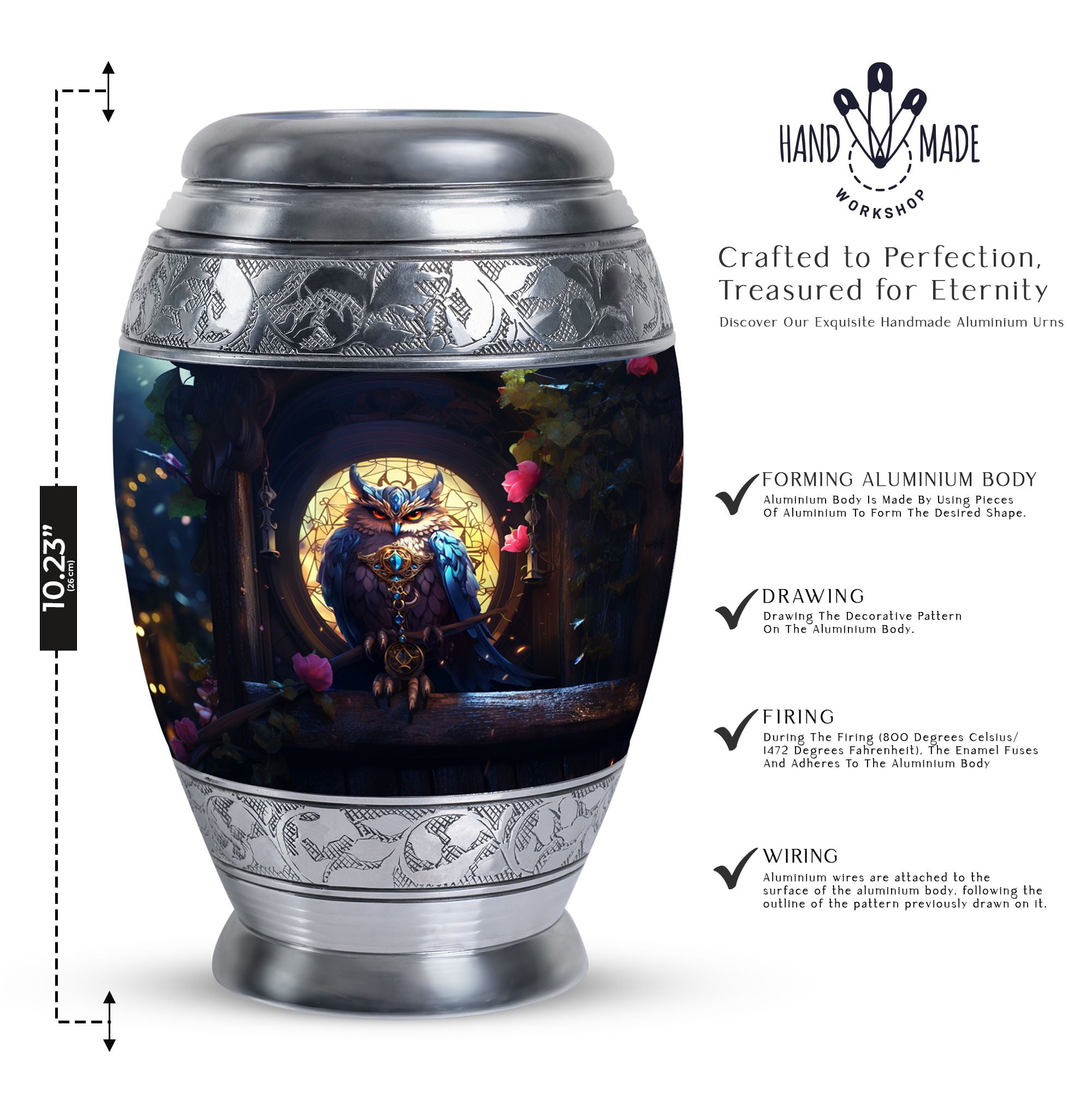 Owl Sitting Clock Tower Funeral Urns For Human Ashes Adult - Cremation Urn Human Ashes - Urns For Human Ashes Adult Female - Burial Urns For Adult Ashes Women With Bag (Size -10inch)