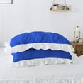 thumbnail image 4 of 5 Piece Pinch Ruffle Duvet Cover Set, Extra Soft, Luxury,100% Egyptian Cotton, Zipper Closure and Quilts Cover Set, Cool and Breatheable Bedding Sets Royal Blue and White Solid,King Size., 4 of 4