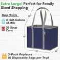 thumbnail image 2 of Creative Green Life Reusable Grocery Shopping Bag, 3-Pack, Hard Bottom, Foldable Box Shape, Navy Blue, 2 of 8