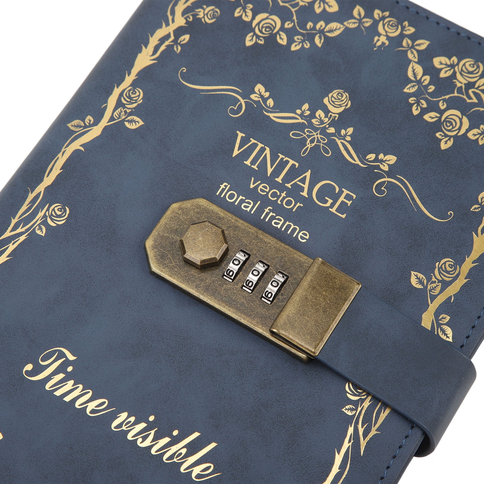 Nieyigj Vintage Password Journal with Lock, Hardcover Blank Diary, Dark Blue, 8.66 inches / 22 cm