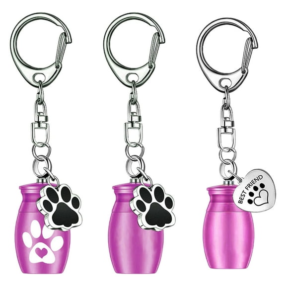 Set of 3 Cremation Ashes Memorial Keychains Dog Charm Metal Urn Keyring Ashes Holders Pet Remembrances Gift