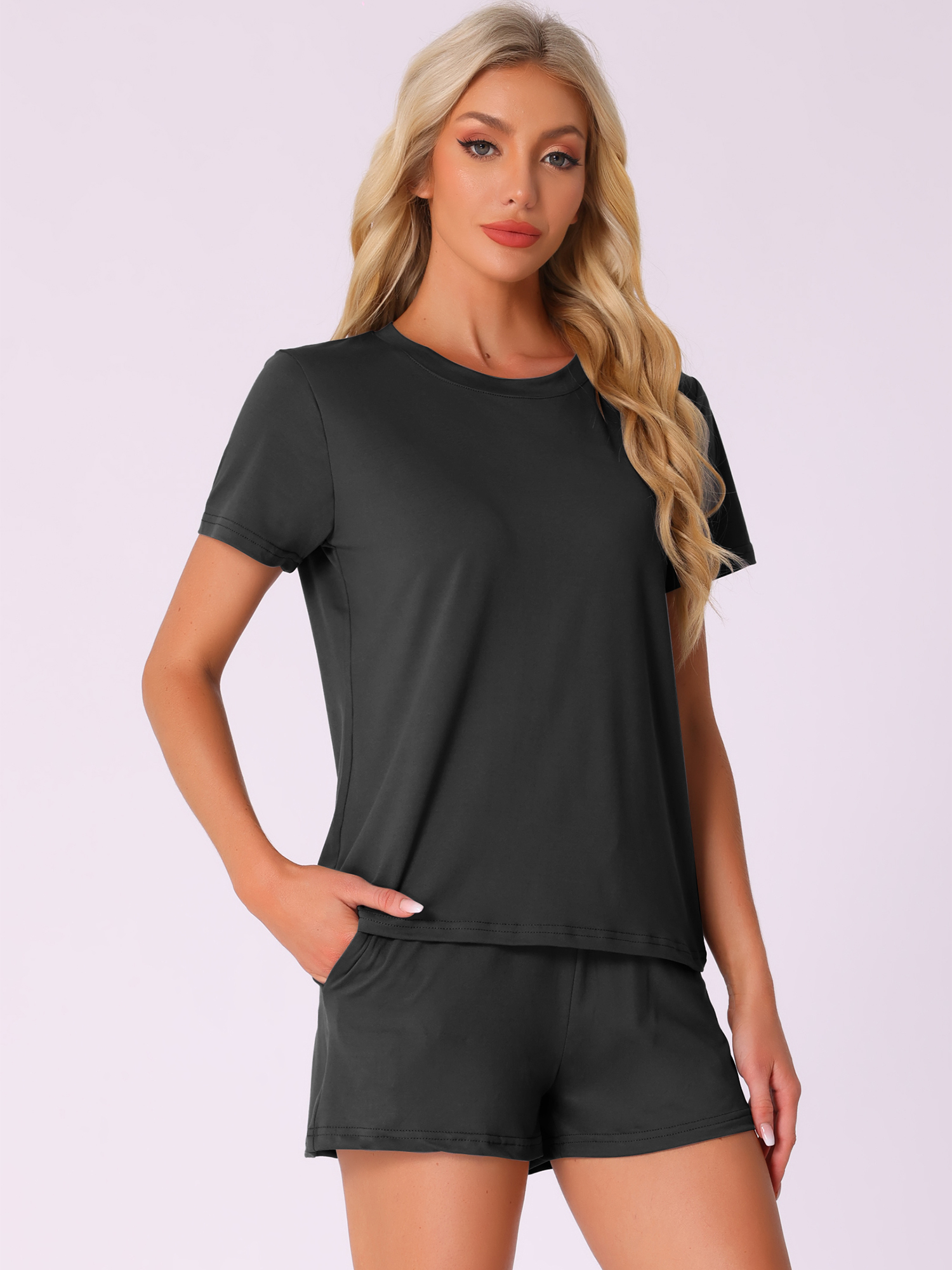 DARING DIVA Pajama Short Sleeve Top Shorts Loungewear Sleepwear Set S Black