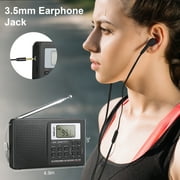 Portable Radio, DISEN Digital Stereo Radio World Full Band Radio Receiver with Great Reception and Alarm Clock, Handheld Transistor Radio for Walking, Camping, Jogging, Black