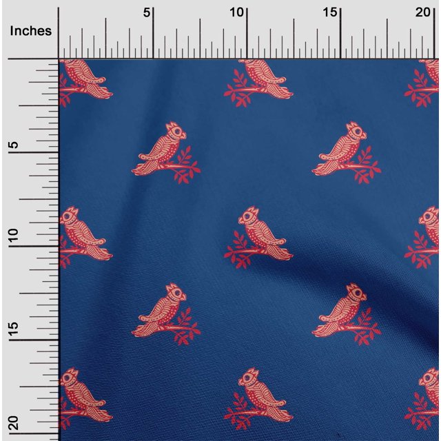 oneOone Tissu Popeline de Coton Imprimé Bloc d'Oiseaux 56 Pouces de Large