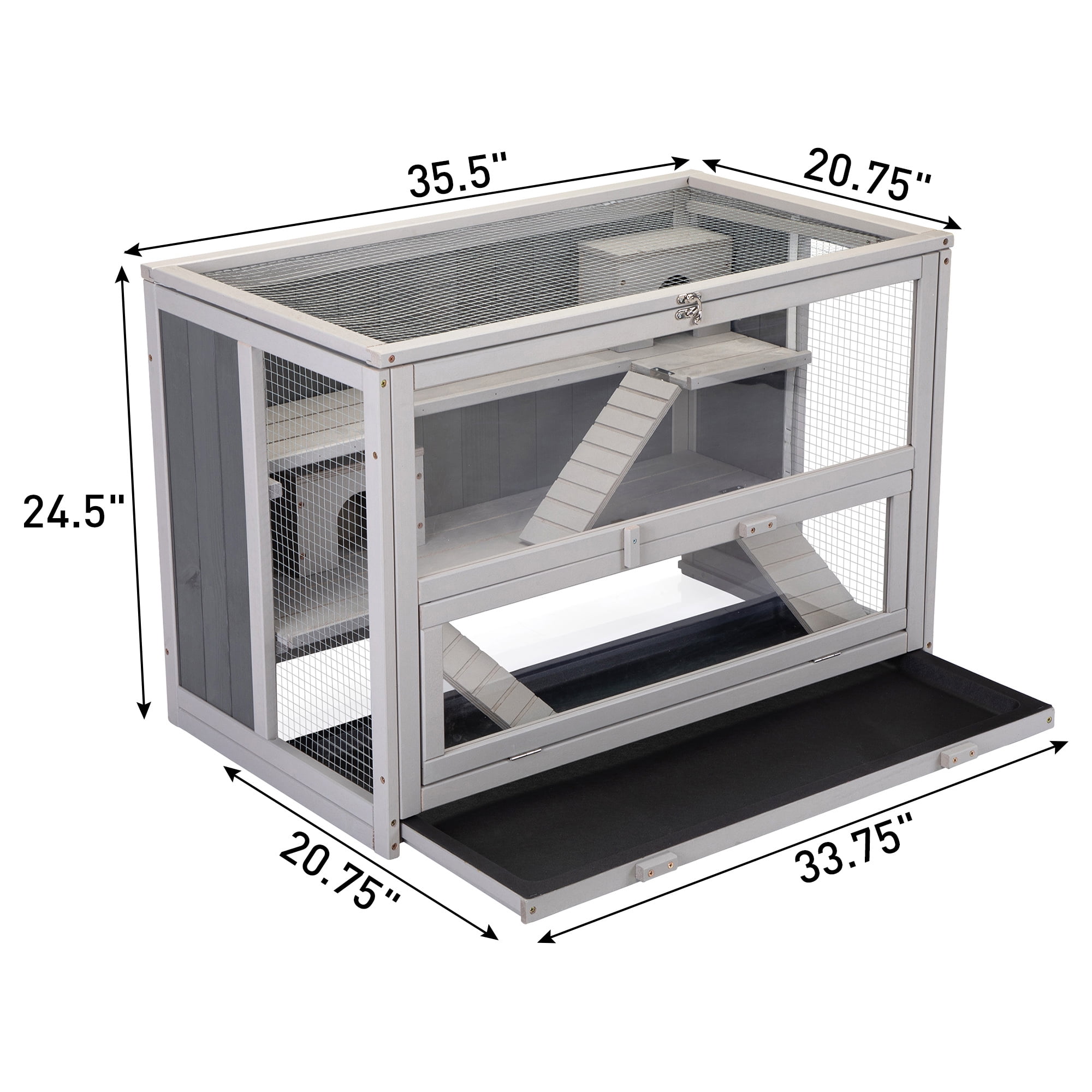 Pefilos 33" Wood Hamster Cage with Bridge, Rat House Cage-Leak Proof Plastic Tray Guinea Pig Hutch, Light Beige Pefilos 33" Wood Hamster Cage with Bridge, Rat House Cage-Leak Proof Plastic Tray Guinea Pig Hutch, Light Beige