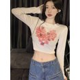 thumbnail image 3 of Camisetas de manga larga para mujer, camisetas retro, estilo americano, modernas, sencillas, de calle, ajustadas, estilo nicho, recortadas, informales, para estudiantes, elegantes y dulces., 3 of 6