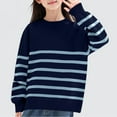 thumbnail image 4 of AHTJRT Girls Oversized Striped Sweater Kids Children Fall Winter Fashion Crewneck Pullover Thermal Soft Knitted Basic Top Navy 5-6 Years, 4 of 6