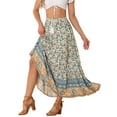 thumbnail image 3 of INSPIRE CHIC Women's Boho Floral Skirt Tassels Elastic Waist Flowy Maxi Skirts XL Beige, 3 of 5