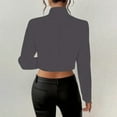 thumbnail image 4 of Blazer for Women Button Down Cardigan Elegant Notched Lapel Long Sleeve Work Open Front Cropped Loose Business Office Jacket Casual Dark Gray XL, 4 of 7
