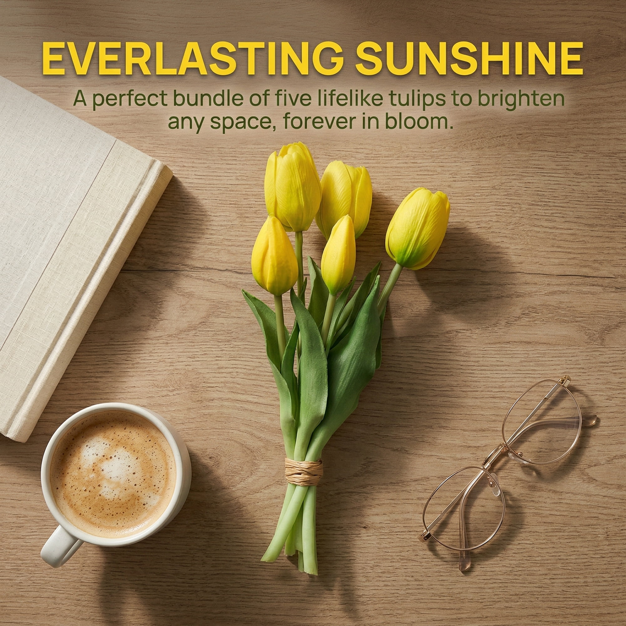 Unique Bargains Artificial Tulips Flowers 5 Pcs Silk Tulips Mini Bouquet [Yellow] 9.8 in