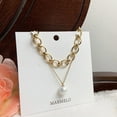 thumbnail image 5 of Simple Big Pearl + Big Chain 18K Gold Plated Stainless Steel Necklace Set, 5 of 11