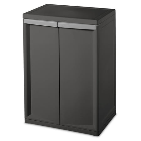 Sterilite Plastic 2 Shelf Cabinet Flat Gray