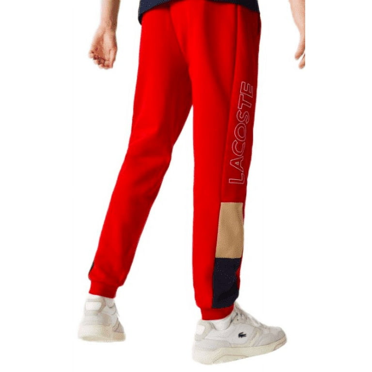 Men s Lacoste Red Beige Navy Blue Branded Colorblock Fleece Jogging Pants 3 S Walmart