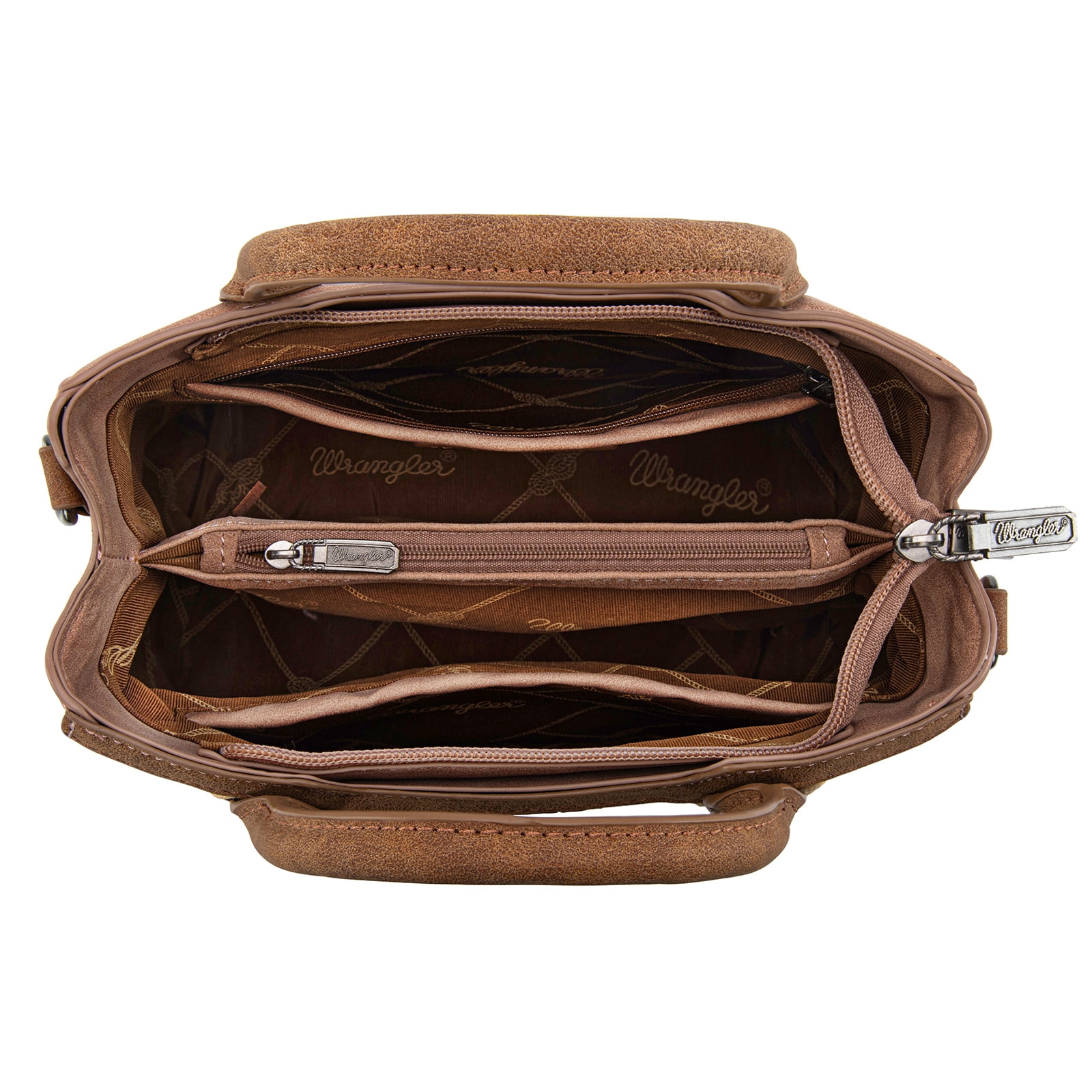 Wrangler Womens Braided Tote Bag Western Style Suede Top Handle Handbag With Detachable Crossbody Strap, Tan