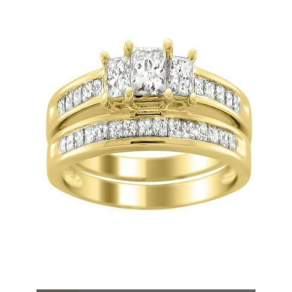 Perfect Inexpensive Diamond Wedding Set 2 Carat Princess Cut Diamond on Gold