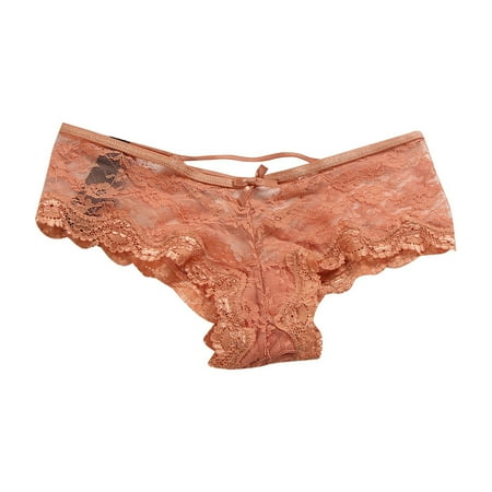BYHONG Sexy Lace Thong Rhinestone Lift T Pants Sexy Lace Edge Pure Desire Seamless Crotch Underwear Panties for Women Pink L