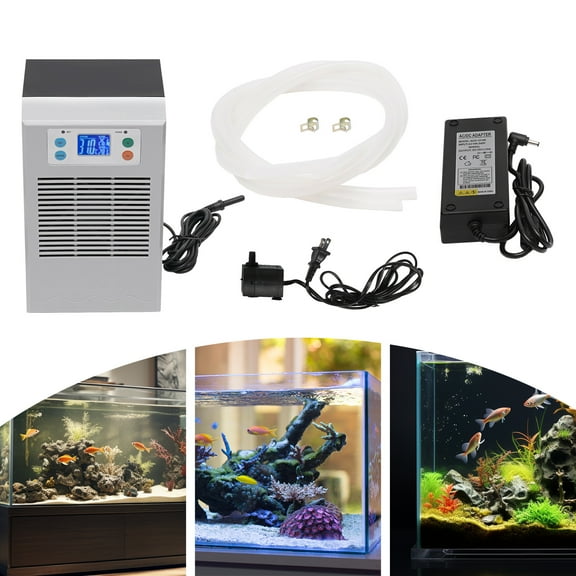 30L Aquarium Water Chiller, Temperature Controllable, Low Noise, 100W Fish Shrimp Tank Cooler with LED Screen DC 12V