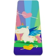 Little Happy Unicorn with Rainbow Pattern TPE Yoga Mat for Workout & Exercise - Eco-friendly & Non-slip Fitness Mat