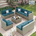 thumbnail image 3 of Amopatio 9 Pieces Patio Conversation Set, Outdoor Sectional PE Rattan Wicker Furniture Seat,Peacock Blue, 3 of 10