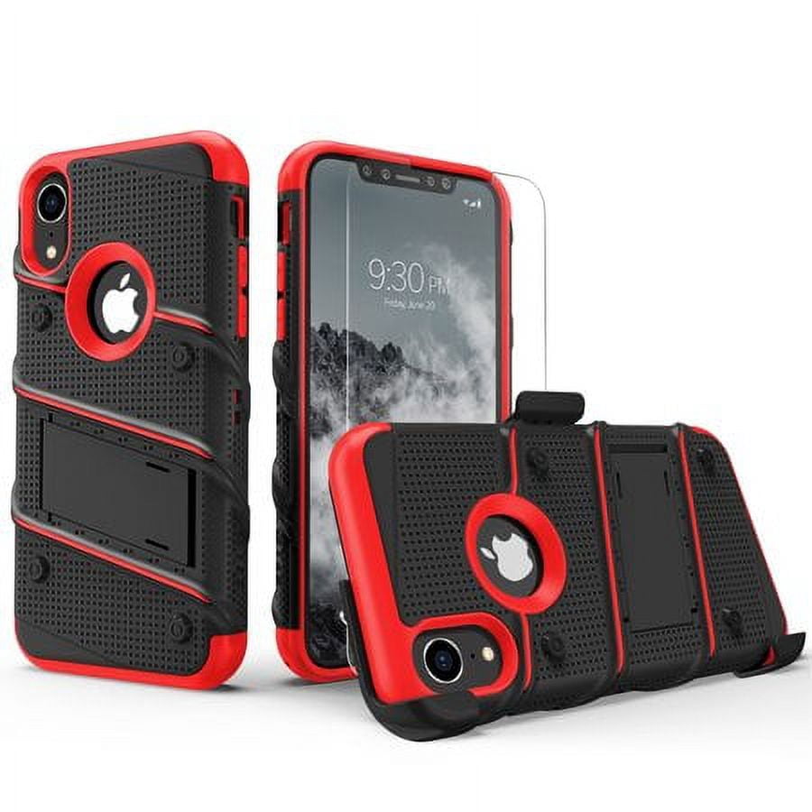 ZIZO BOLT Series for iPhone XR Case Military Grade Drop Tested with Tempered Glass Screen Protector Holster and Kickstand BLACK RED