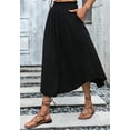thumbnail image 5 of Shirred High Waist Curved Hem Midi Skirt for Women Mid-Calf Length Black X-Large, 5 of 5