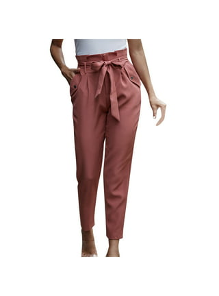 fartey Wide Leg Pants for Women 2023 High Paperbag Waist Solid Color Slim  Trousers with Waist Tie Pockets Lounge Vacation Work Pants 